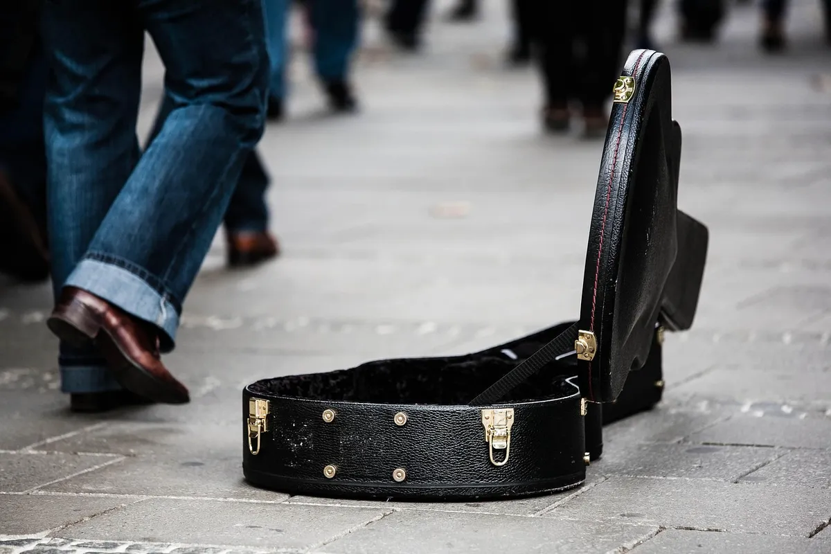 guitar case, street musician, donate, donation, musician, street performer, street performance, guitar case, donate, donate, donate, donation, donation, donatio