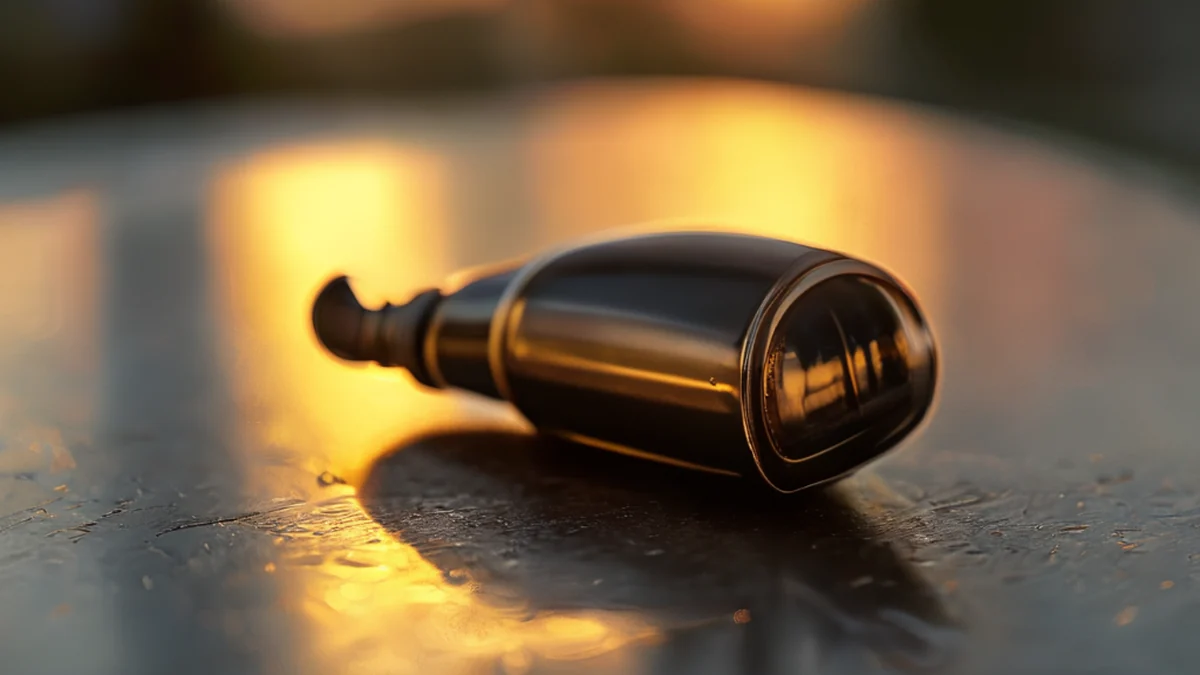 A capped grenade fuse end showing the end of a fuse with a cap.