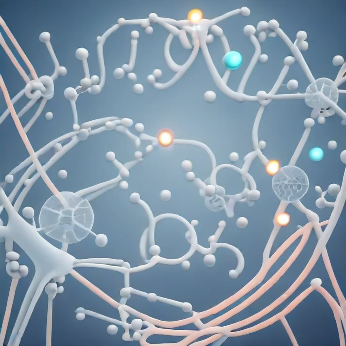 Représentation abstraite de la structure moléculaire des composants chimiques de la batterie
