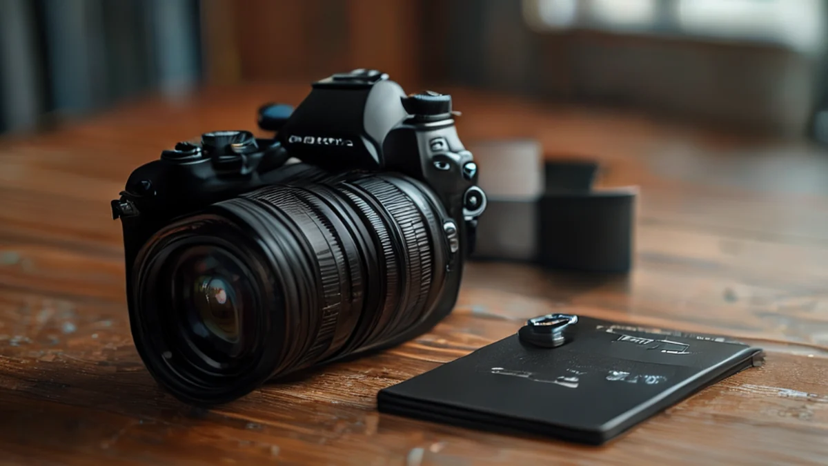 Professional camera lens and body, high-quality equipment for photography