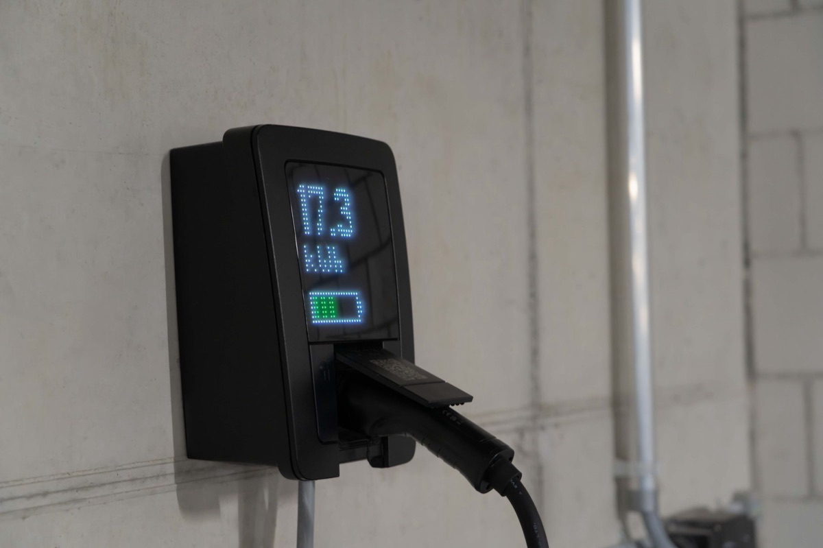 Battery charging station in parking lot