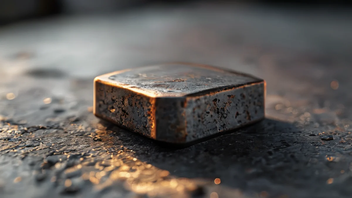Metal post attached to battery case, showing rust and corrosion.